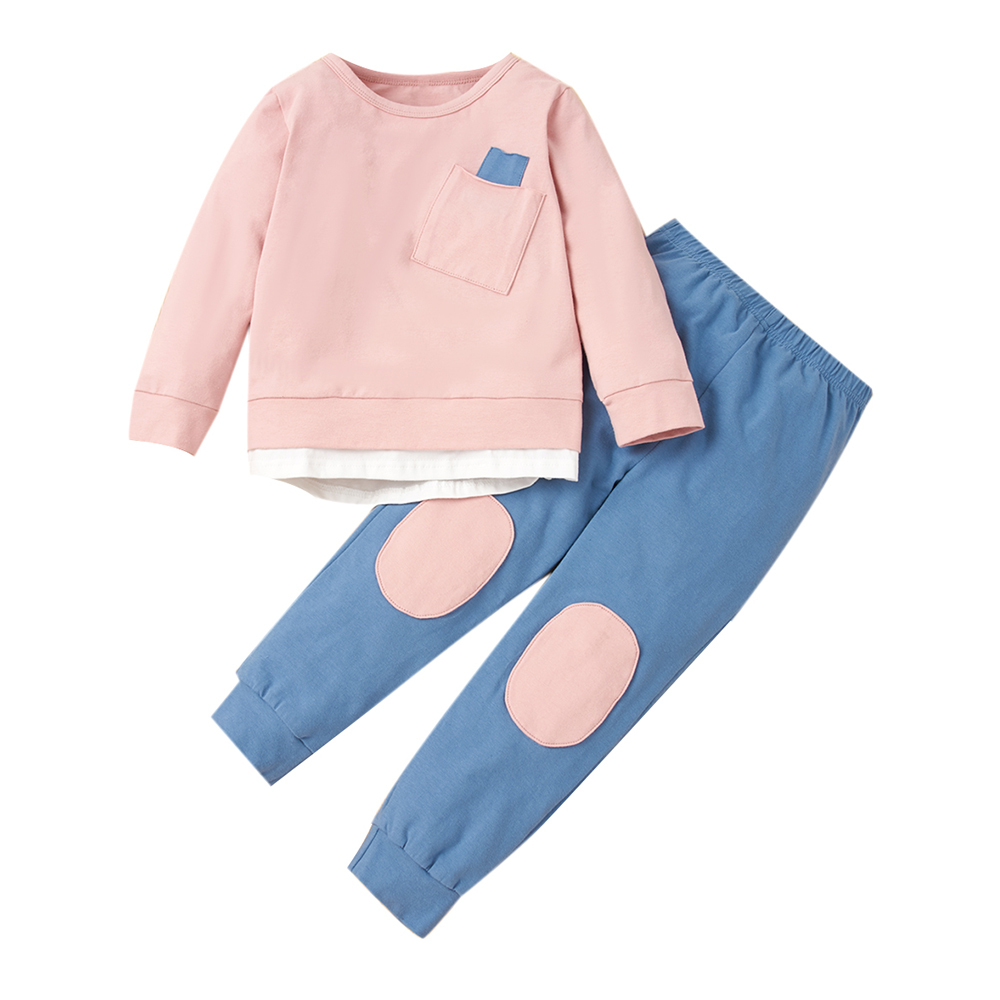 2 Piece Set Toddler Baby Girls Casual Outfits Long Sleeve Round Neck Tops Newborn Long Pants Casual Patchwork Child ClothesX1019