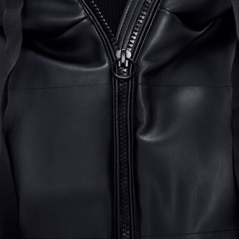 AORRYVLA Women's Winter Jacket Black Hooded PU Leather Coats Short Length Zipper Famale Casual Cotton Parkas 201020