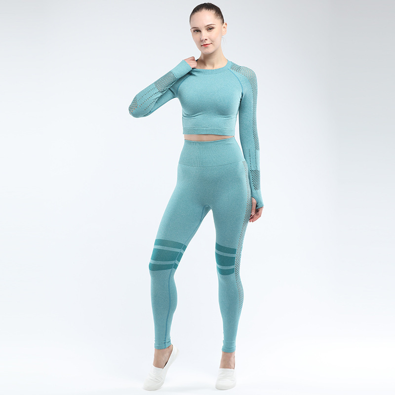 Gym Set Sports Suit Yoga Set Tracksuit Crop Top 2 Piece Set Women Leggings Gym Clothing Front Seamless gymwear Women's Tracksuit T200606