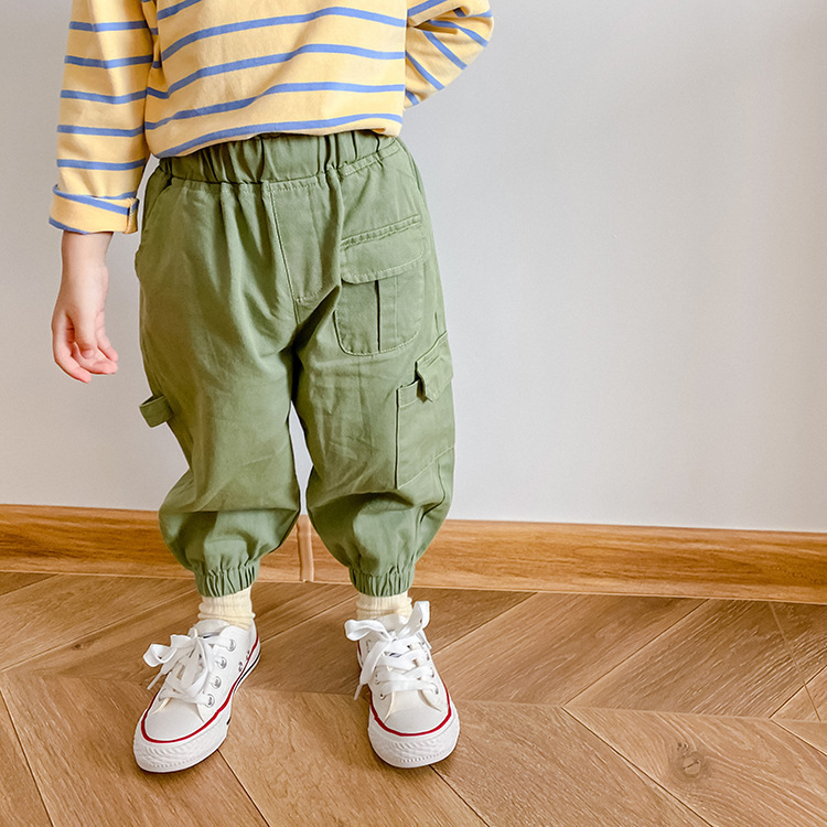Spring Autumn boys fashion many pockets cargo pants children casual 3 colors ankle-tied trousers 1- LJ201019