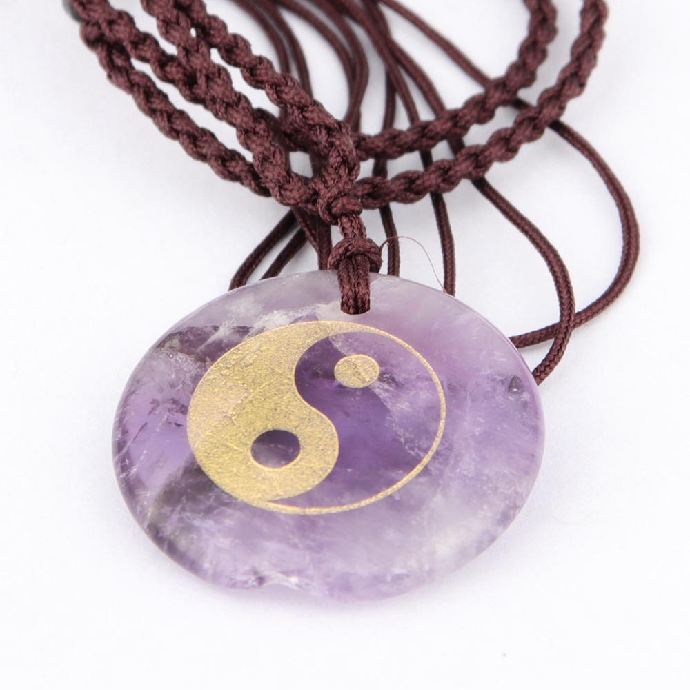 Engrave Taoist Taiji YinYang Fish Pattern Pendant Necklace Natural Crystal Stone Reiki Healing Jewelry Men's and Women's Charm Drop Necklace