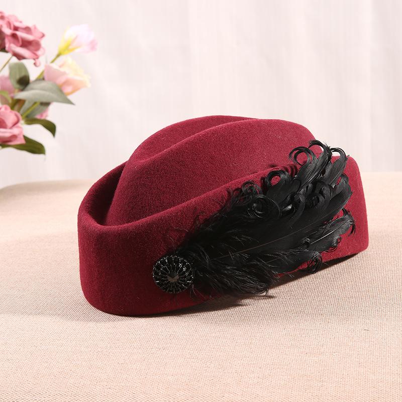 Winter British stewardess pillbox caps Korean women feather decorated beret 100% wool felt fascinator fedora hat 54-56cm 56-58cm, Black
Winter British stewardess pillbox caps Korean women feather decorated beret 100% wool felt fascinator fedora hat 54-56cm 56-58cm, Black