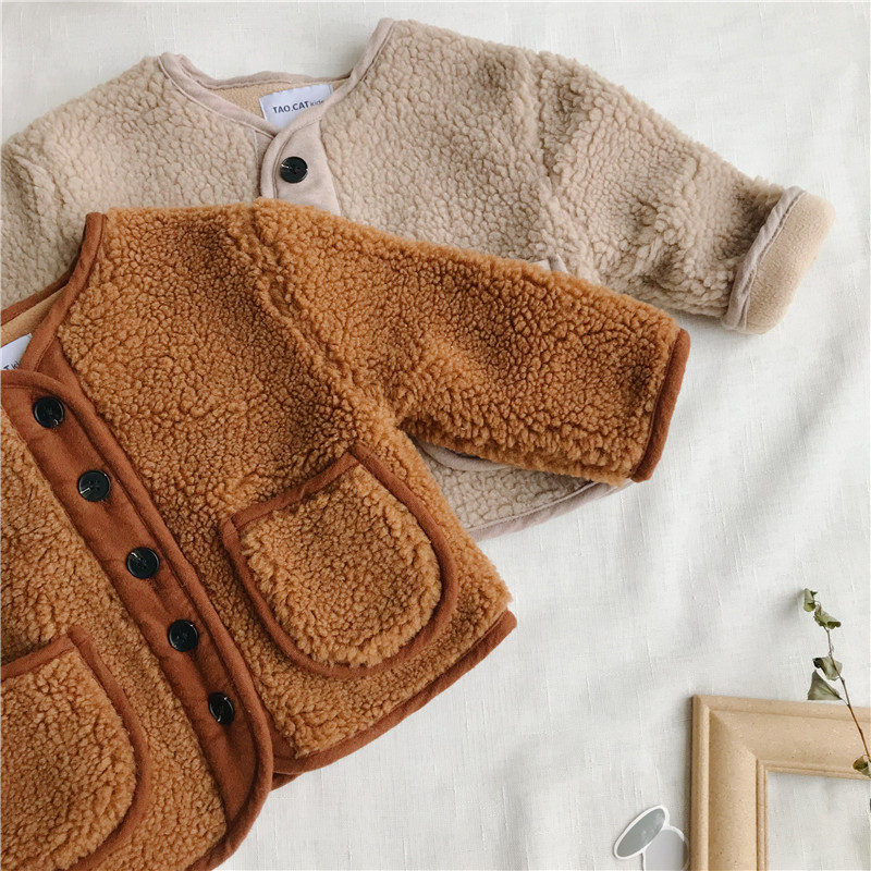 Autumn Winter New Arrival Korean Version pure color woolen warm fashion thickened coat for cute sweet baby girls and boys 201126