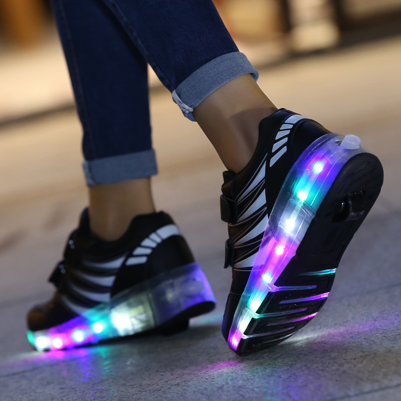 Size 28-40 Kids Led Shoes Glowing Sneakers with Roller for Boys Luminous Sneakers with Backlight One Wheel Roller Skate Shoes