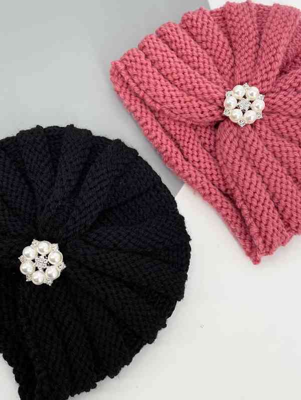 2pcs Baby Faux Pearl Decor Knit Hat SHE