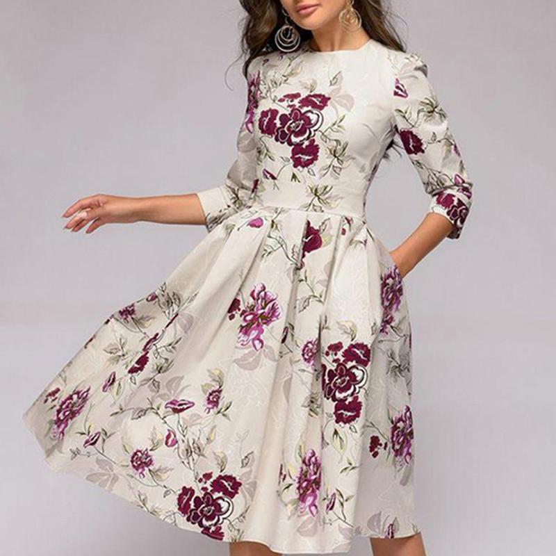 2020 Autumn New Fashion Women Three Quarter Sleeve A-Line Dress Print Pleated Sexy Ladies Evening Party Bodycon Vestidos Spring, Beige 
2020 Autumn New Fashion Women Three Quarter Sleeve A-Line Dress Print Pleated Sexy Ladies Evening Party Bodycon Vestidos Spring, Beige