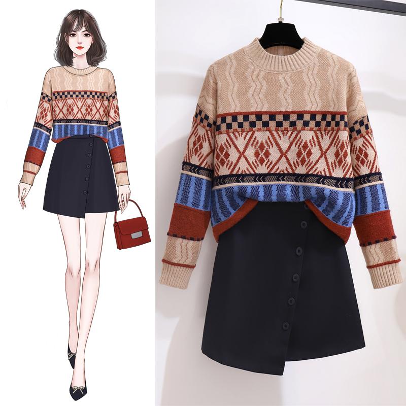 Turtleneck Sweater Spell Color Vintage Fashion Loose Sweater Tall Waist Irregular Black Skirt Women 2 Pcs Clothing Set Outfit
Turtleneck Sweater Spell Color Vintage Fashion Loose Sweater Tall Waist Irregular Black Skirt Women 2 Pcs Clothing Set Outfit