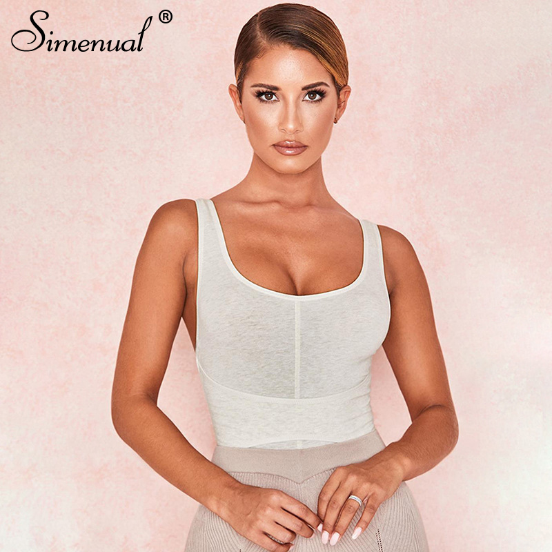 Simenual Solid Sexy Hot Sleeveless Women Bodysuits Fashion Summer 2020 Bodycon Skinny Clubwear Party Basic White Bodysuit Slim T200607