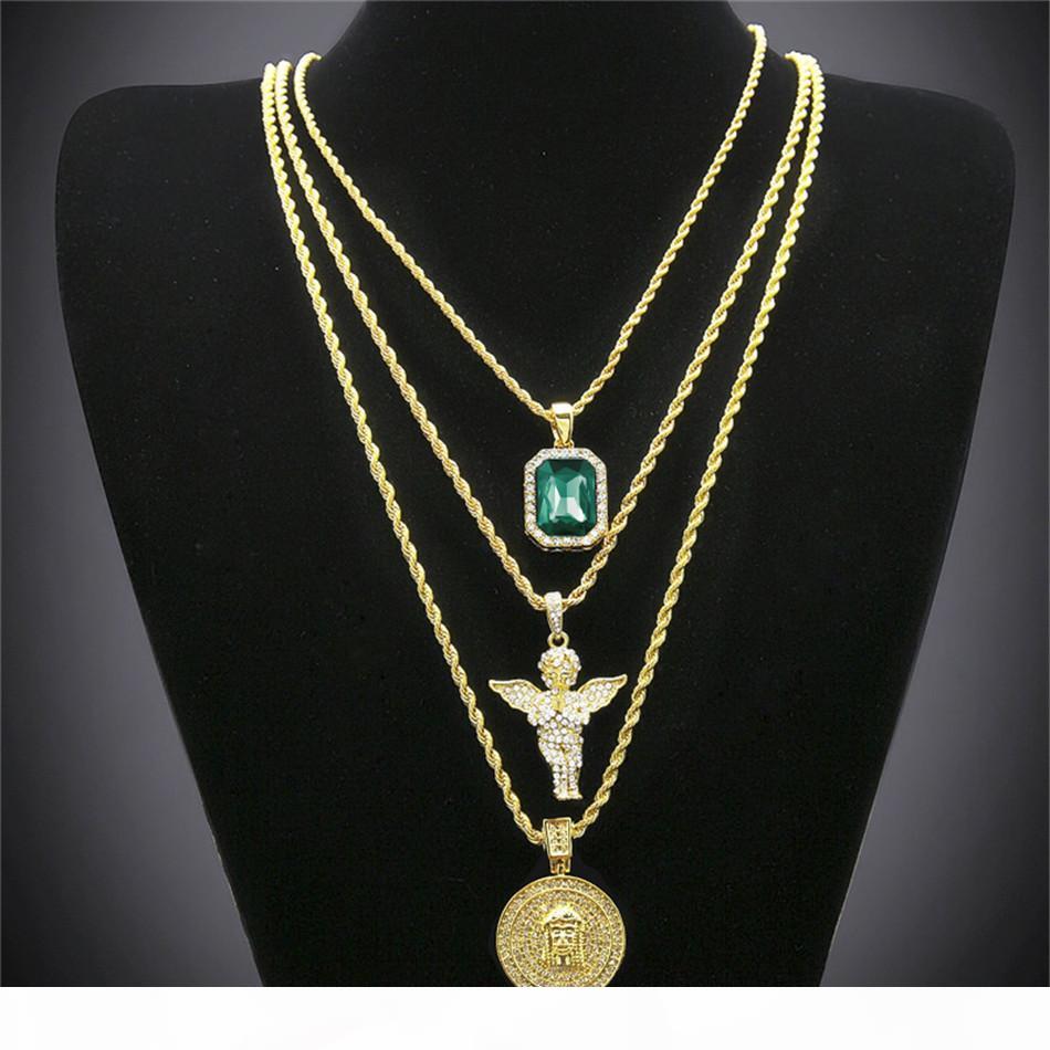 Hip Hop Gold Plated Necklace Iced Out Rhinestone Crystal Jewelry Necklace Set With Angel Jesus Pendant Necklace Chain Hot Sale
Hip Hop Gold Plated Necklace Iced Out Rhinestone Crystal Jewelry Necklace Set With Angel Jesus Pendant Necklace Chain Hot Sale