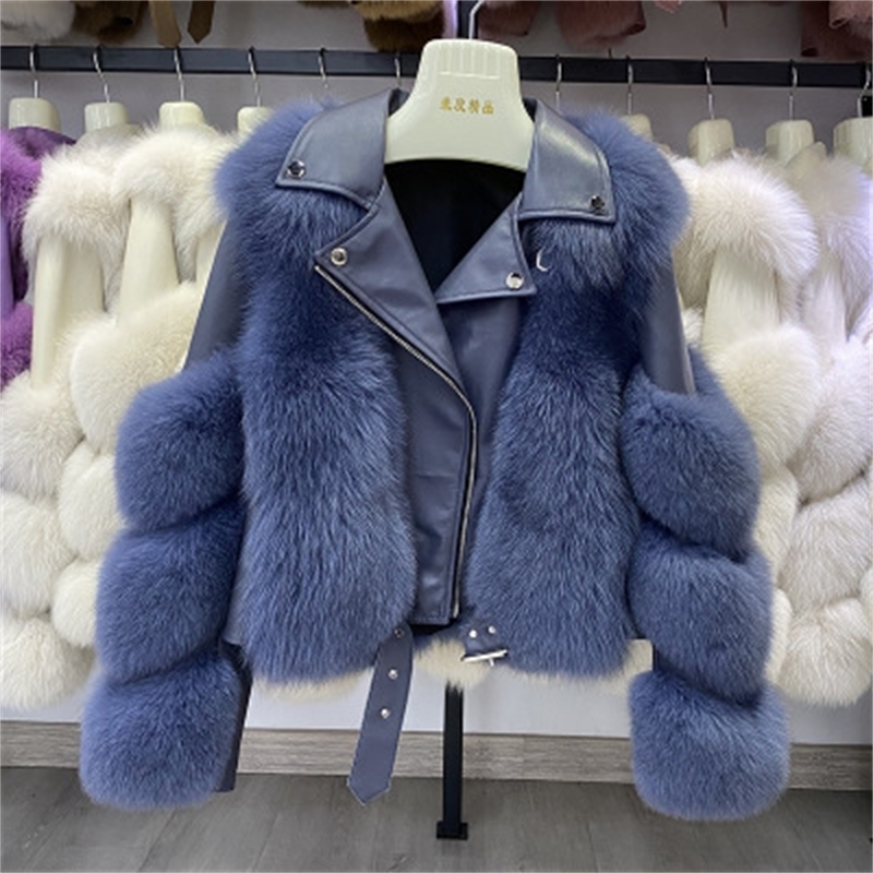 DEAT Winter New Arrival Women Fashion Fur Coats Real Full Pelt Fox Fur Outerwear Genuine Sheepskin Leather Jacket MK175 201112