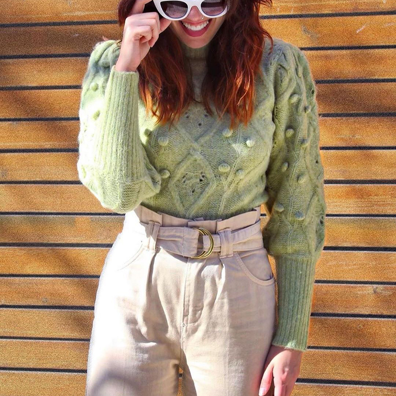 Vintage women elegant green sweaters fashion ladies knitted short pullovers casual female cute white sweater girls chic 201109