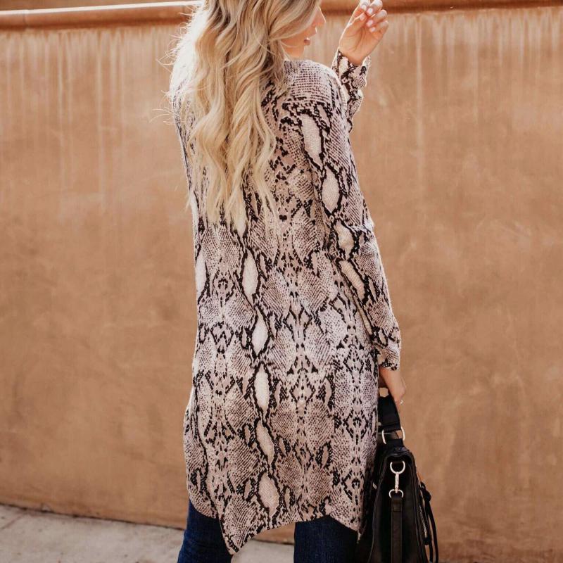 Women Fashion Causal Long Sleeve Cardigan Autumn Coat Leopard Camouflage Snakeskin Pattern Sueter Long Sweater Women 201029