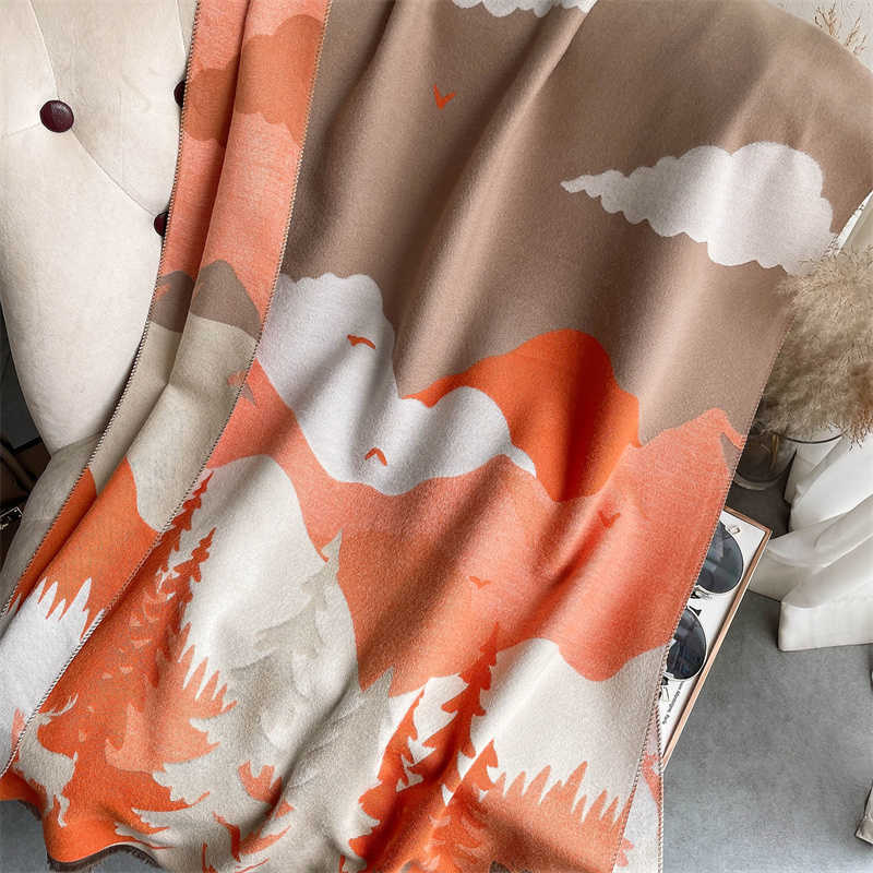 180*65cm Echarpe Warm Thick Cashmere Scarf Women Print Doubel-sided Blanket Shawl And Wraps Tessel Bufanda Female Pashmina 220114