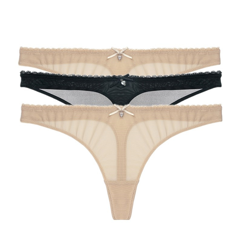 CYHWR Women's Sexy Sheer Panties Thong Mesh G-Strings Low Rise Brief Underwear, 3-Pack 201112
