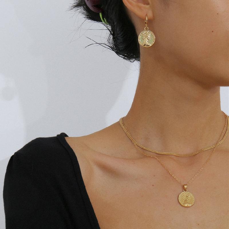 Vintage Portrait Coin Pendant Necklace&Earrings Multi Layer Heart Snake Chain Choker Necklace Party Jewelry Set for Women Girl
Vintage Portrait Coin Pendant Necklace&Earrings Multi Layer Heart Snake Chain Choker Necklace Party Jewelry Set for Women Girl