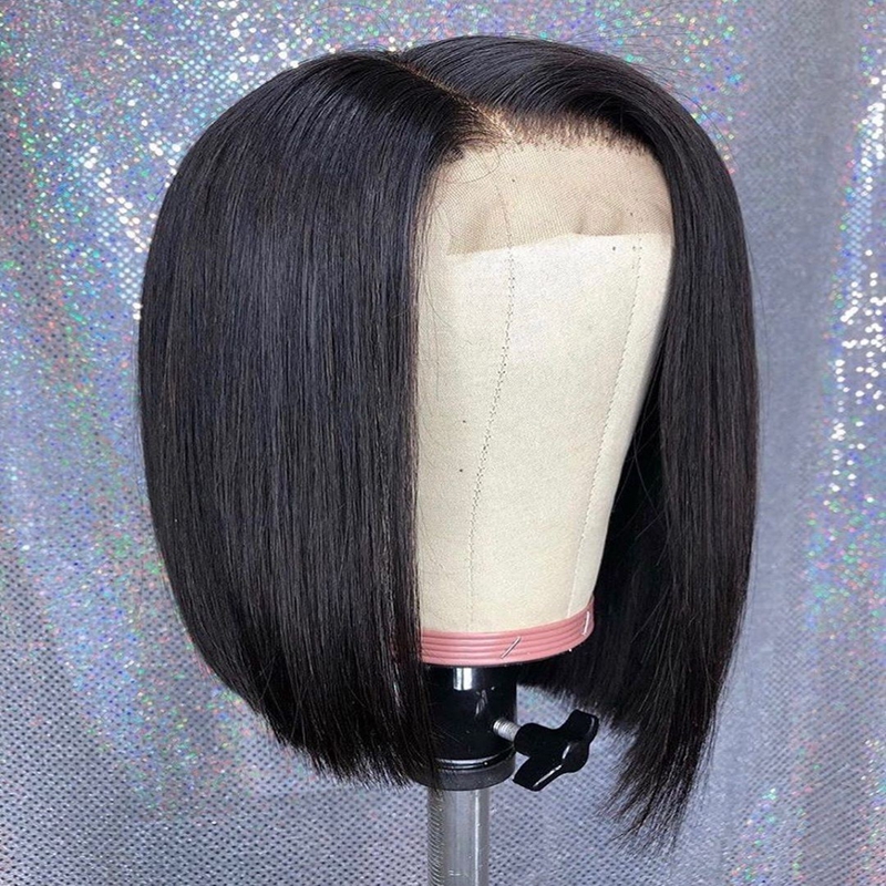 Ishow 2x6 Bob Lace Closure Wig Brazilian Straight Virgin Human Hair Wigs for Women Girls All Ages Natural Black Color Swiss Lace Frontal Wig 14inch Pe