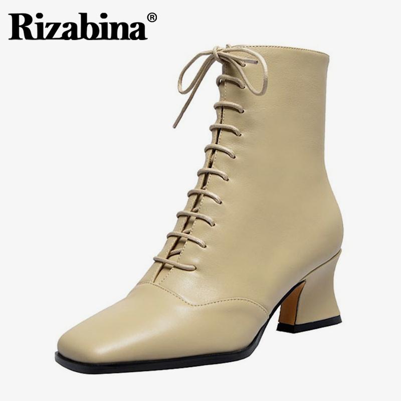 Rizabina Women Real Leather Ankle Boots Square Toe Thick High Heel Lace Up Winter Shoes Street Footwear Casual Shoes Size 33-41, Black
Rizabina Women Real Leather Ankle Boots Square Toe Thick High Heel Lace Up Winter Shoes Street Footwear Casual Shoes Size 33-41, Black