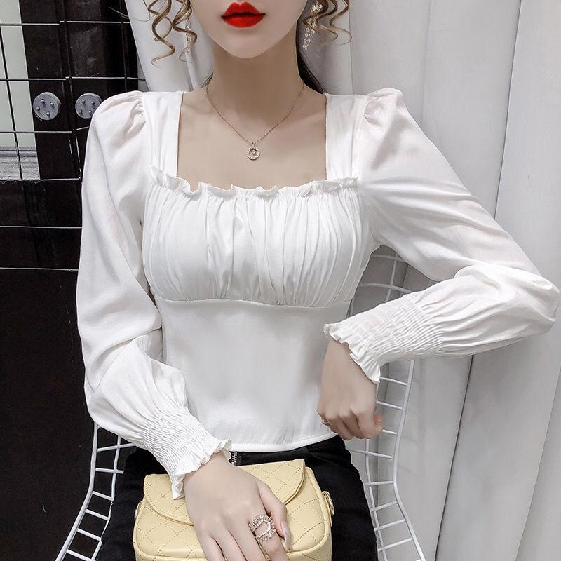 Women Ruffles Solid Shirts Long Sleeve Blouse Square Collar Elegant Pleated Shirt Tops Pullovers Slim Waist Women Blouses D103, Black
Women Ruffles Solid Shirts Long Sleeve Blouse Square Collar Elegant Pleated Shirt Tops Pullovers Slim Waist Women Blouses D103, Black