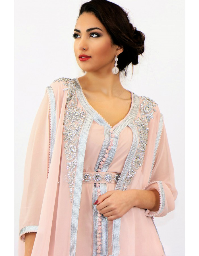 Morocca Kaftan Dubai Pink Evening Dress 2022 Luxury Crystal Beaded Long Prom Dresses Muslim Caftan Mariage Marocian Formal Party Dress Femme Vestidos 