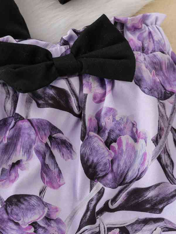 Baby Slogan Graphic Bodysuit & Floral Print Bow Skirt & Headband SHE