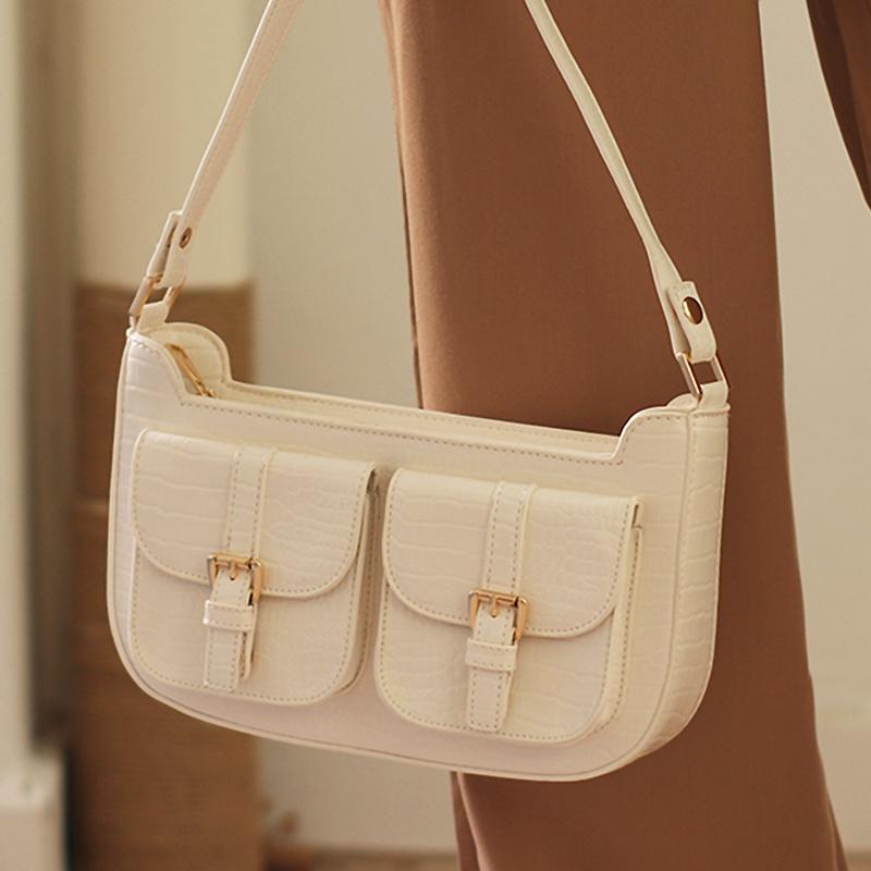 Ladies Double Pocket Design Half Moon Bag Retro Woman hHandbag Niche Design Ladies Shoulder Bag Crocodile Pattern Purses, White
Ladies Double Pocket Design Half Moon Bag Retro Woman hHandbag Niche Design Ladies Shoulder Bag Crocodile Pattern Purses, White