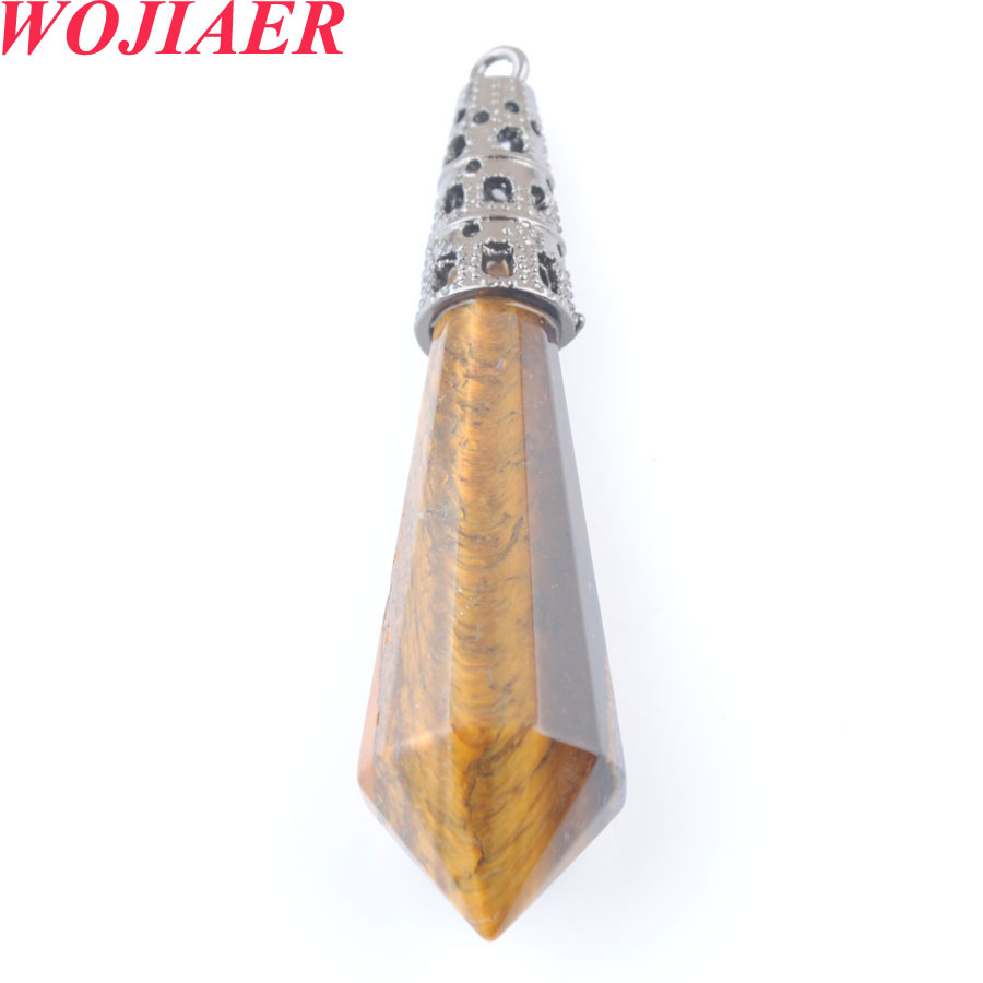 WOJIAER Retro Natural Stone Pendants for Necklaces 12 Faceted Pyramid Wicca Purple Crystal Sodalite Tiger Eye Opal Reiki DBO917