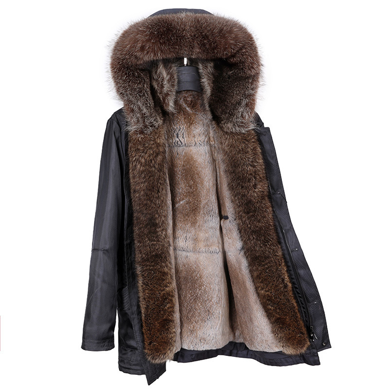Mid-length parka with detachable rabbit lining winter warmer collar thick fur coat DHL 201201