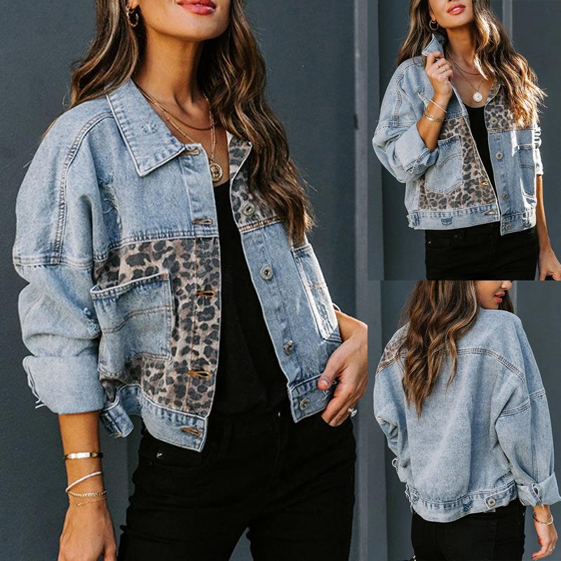Women Leopard Jean Jacket 2021 Long Sleeves Short Printing Patchwork Coat Autumn Winter Warm Basic Short Female Bomber Coat, Blue
Women Leopard Jean Jacket 2021 Long Sleeves Short Printing Patchwork Coat Autumn Winter Warm Basic Short Female Bomber Coat, Blue