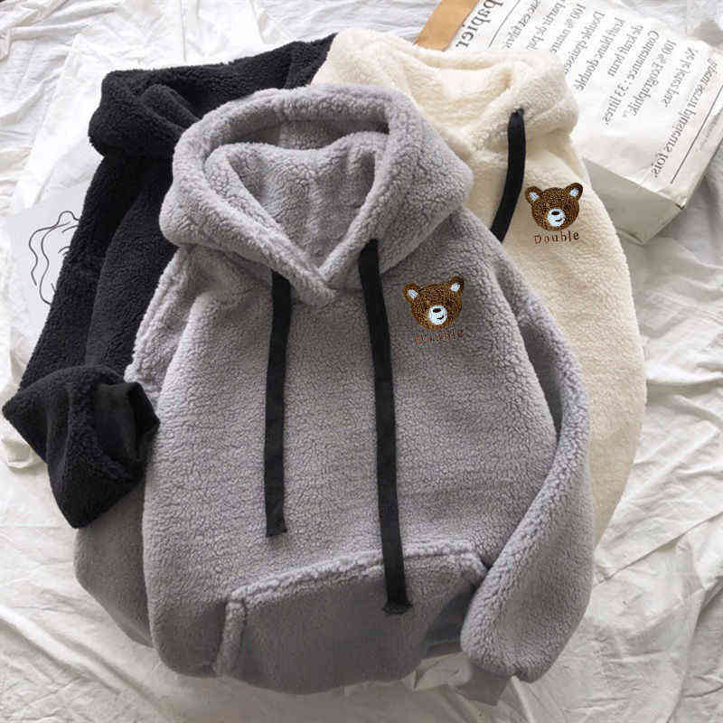 HOUZHOU Pullover Men Clothing Plush Blouse Winter Wool Coat Korean Streetwear Hip Hop Harajuku Thick Hoodie Sweatshirts Couple W220221