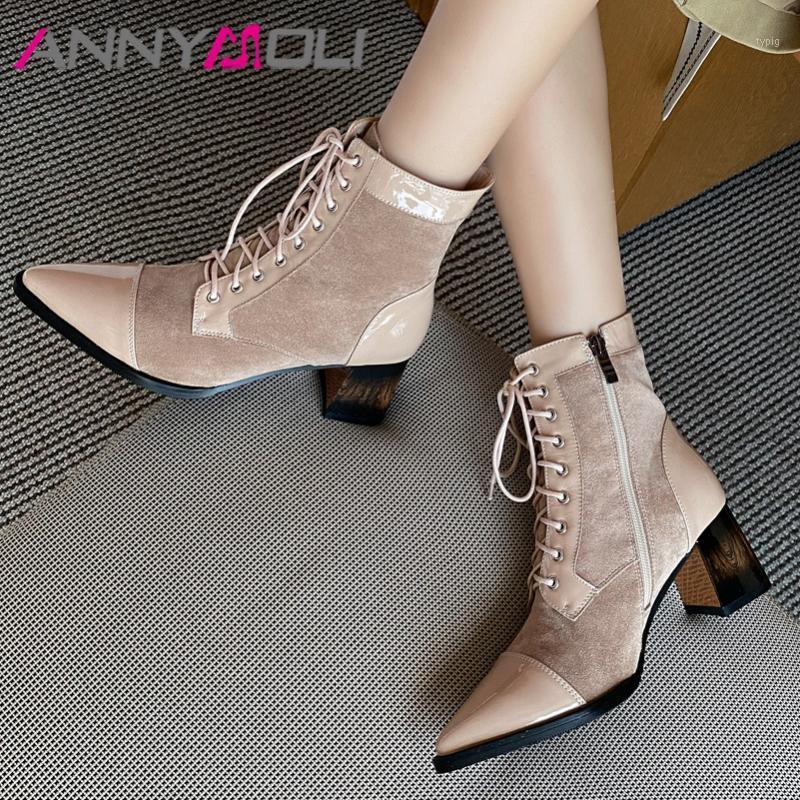 ANNYMOLI Ankle Boots Women Shoes Real Leather High Heel Short Boots Pointed Toe Thick Heels Zipper Lace Up Lady Apricot 401, Black
ANNYMOLI Ankle Boots Women Shoes Real Leather High Heel Short Boots Pointed Toe Thick Heels Zipper Lace Up Lady Apricot 401, Black