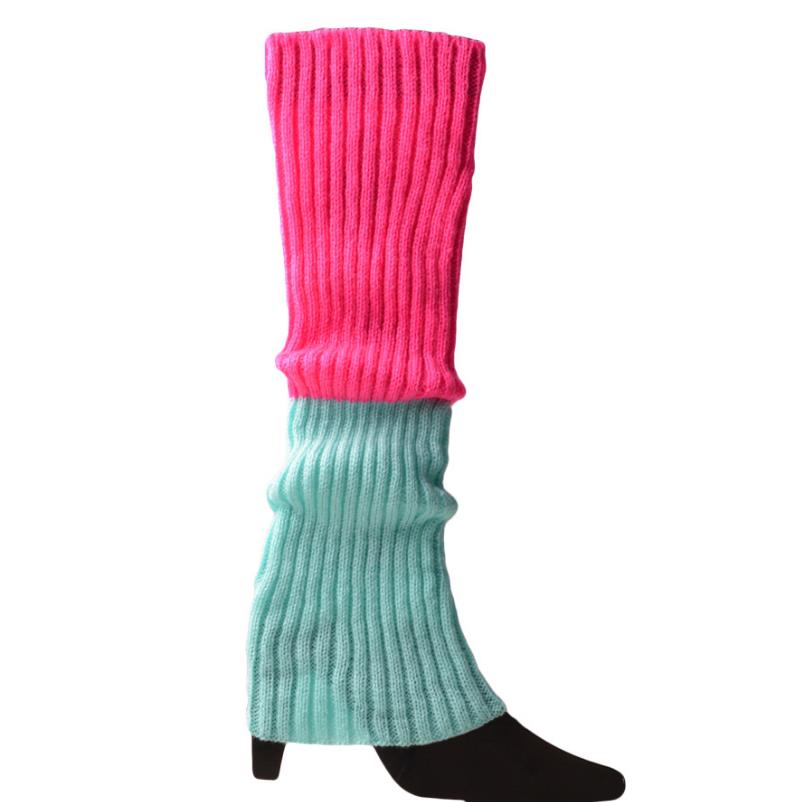 Women Ribbed Knit Leg Warmers Knee High Socks for Sports Yoga Dance 80's music themed party Props rainbow color