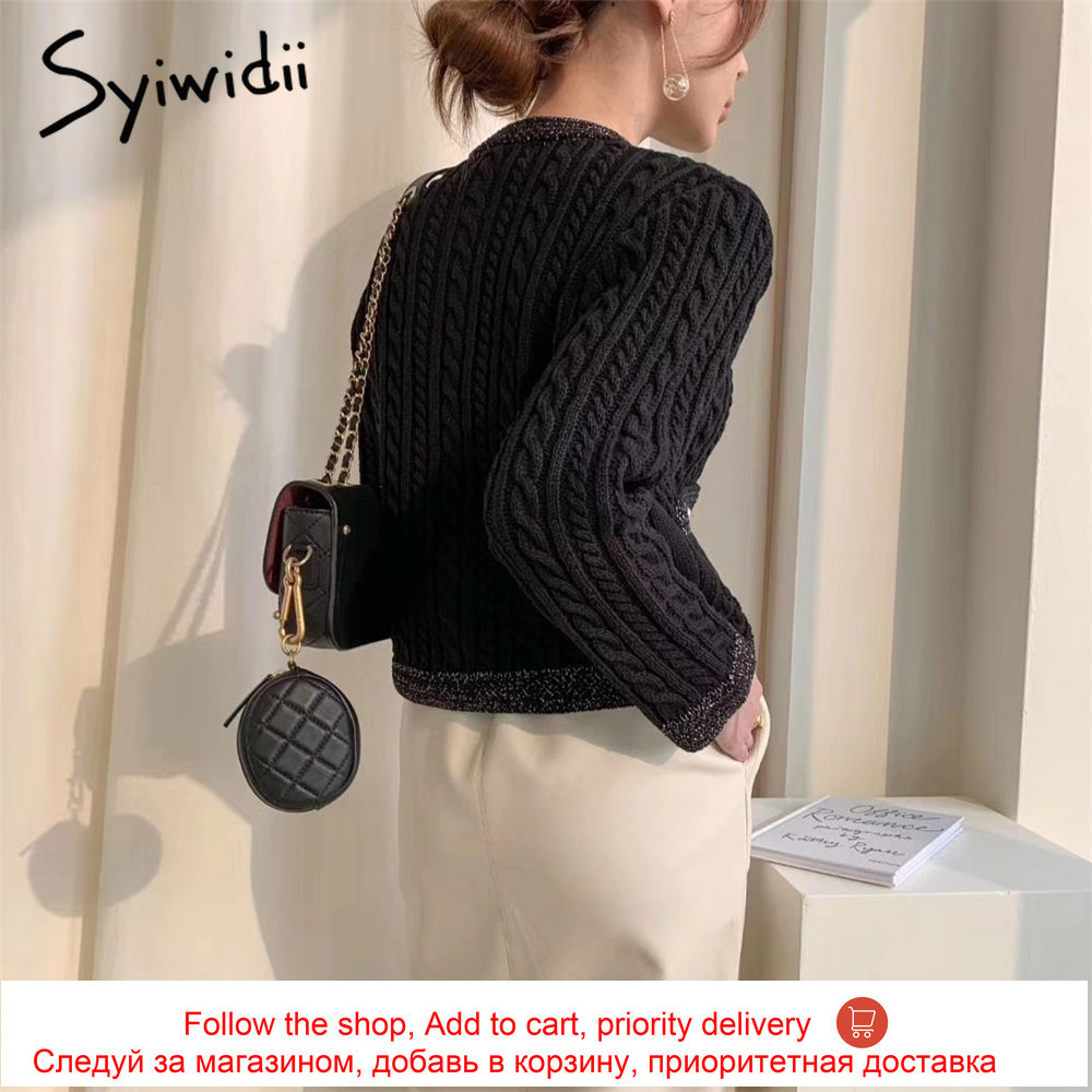 siyiwidii ribbed knitted cardigan sweater women autumn winter cropped sweaters female OL korean top chic winter clothes women 201222