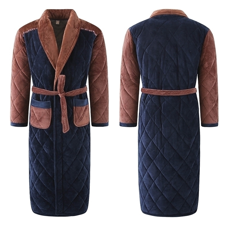 Winter Men Three Layers Quilted Bathrobe Thick Flannel Robe Sleepwear Plus Size XXXL Kimono Stitching Bathrobes Male Warm Lounge 201111, Beige
Winter Men Three Layers Quilted Bathrobe Thick Flannel Robe Sleepwear Plus Size XXXL Kimono Stitching Bathrobes Male Warm Lounge 201111, Beige
