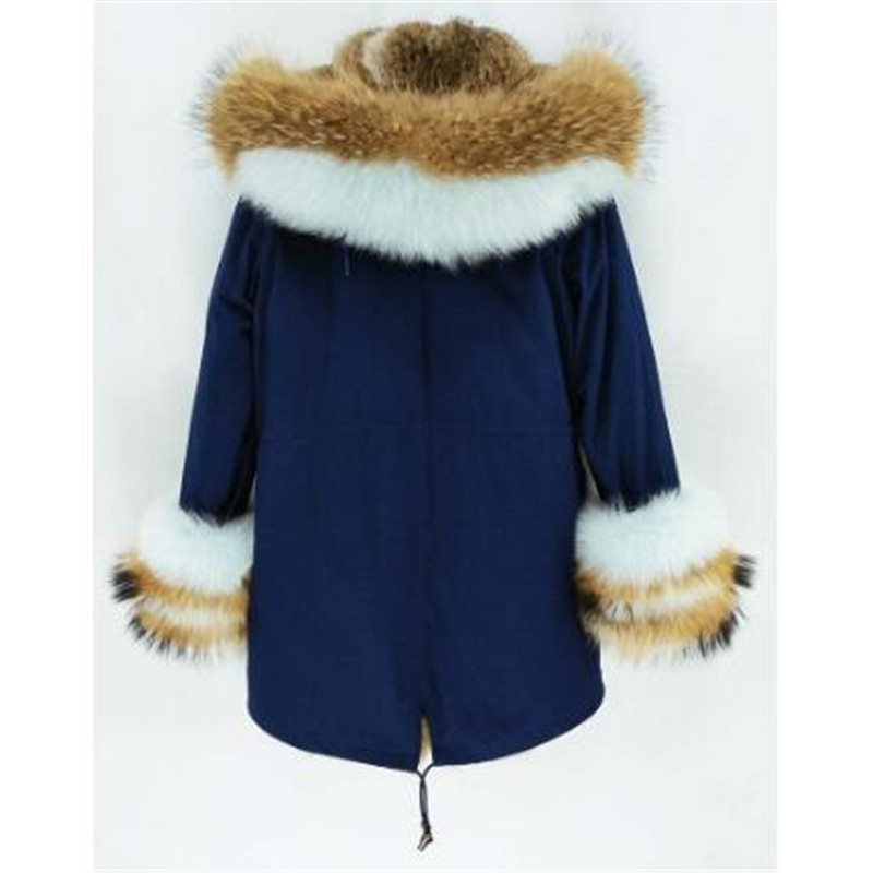 New Women Real Coat Winter Jacket Rabbit liner Thick Warm Natural Raccoon Fox fur Collar Hood Cuffs Long Parka 201112