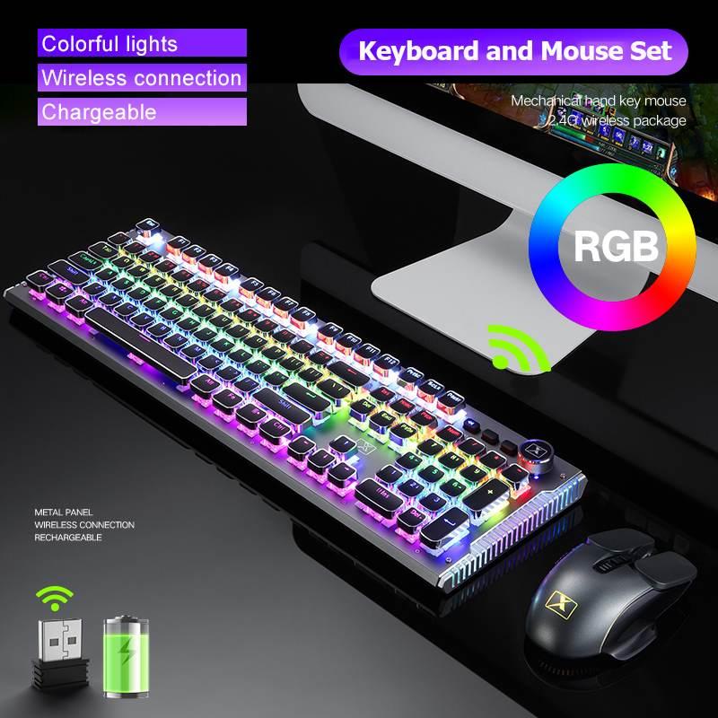 Rechargeable Wireless Gaming Mechanical Keyboard Mouse Set RGB Backlit 2400DPI 2.4G USB Wireless Mouse Keyboards For PC Gamer
Rechargeable Wireless Gaming Mechanical Keyboard Mouse Set RGB Backlit 2400DPI 2.4G USB Wireless Mouse Keyboards For PC Gamer