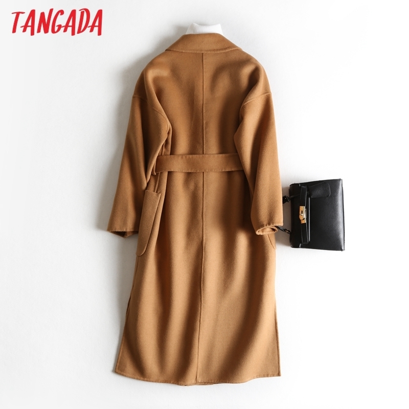 Tangada Women Elegant Green 100 Wool Long Coats With Slash Long sleeves Autumn Winter Female Overcoat high quality 4R2 201216