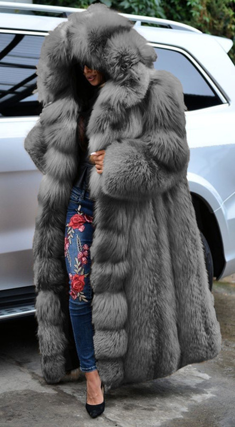 Yskkt Faux Fur Coat Women Thicken Autumn Winter Warm Hooded Coat Super Long Coats Oversized Ladies Coats and Jackets Plus Size 201212