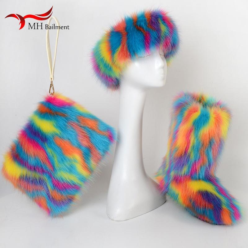 Winter Imitation Fur Mid-tube Snow Boots Ladies Furry Warm Headband Clutch Bag Set Fashion Three-piece Set, Red
Winter Imitation Fur Mid-tube Snow Boots Ladies Furry Warm Headband Clutch Bag Set Fashion Three-piece Set, Red