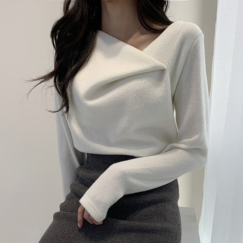 Woherb Women Autumn Winter Pullover Sweater Pleated Tops Knit Asymmetrical Sweaters Korean Jumper Sueteres De Mujer 201221