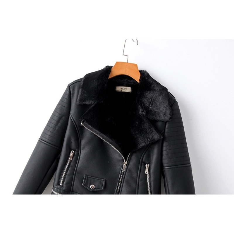 fashion ladies PU leather jacket winter women fashion fur collar jacket female faux leather coat moto style girls coats 201030