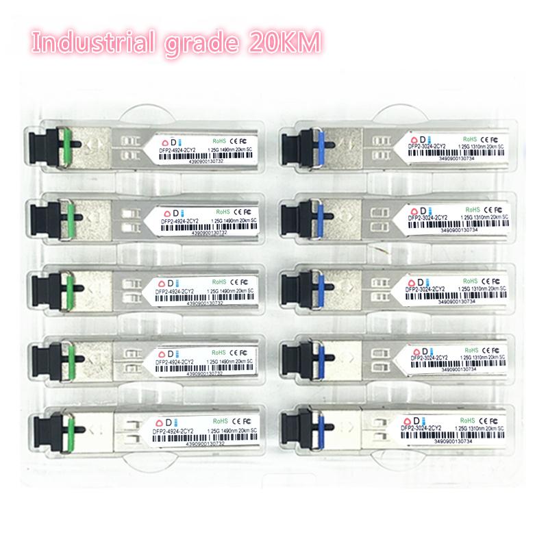 SC SFP Fiber optic module Industrial grade -40~+80 Celsius 1.25G20KM 1310/1550nm Single-SFP compatible optical module 5pairs 
SC SFP Fiber optic module Industrial grade -40~+80 Celsius 1.25G20KM 1310/1550nm Single-SFP compatible optical module 5pairs