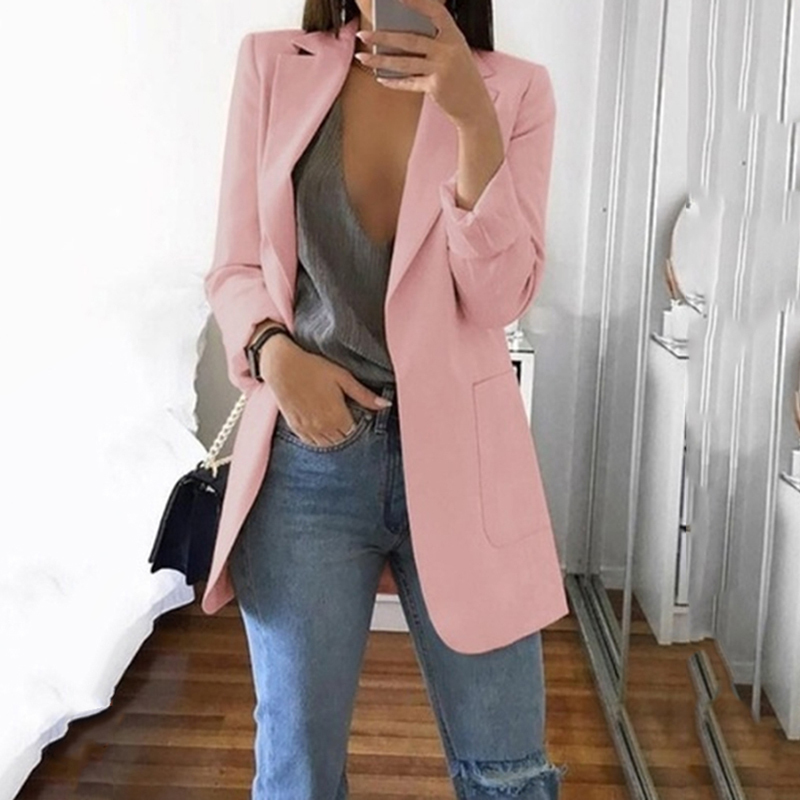 Women's Casual Mid Coat Lapel Slim Cardigan Outdoor Work Suit Jackets Open Front Coat Cloak Jackets Female Blusas Chaqueta Mujer 201026