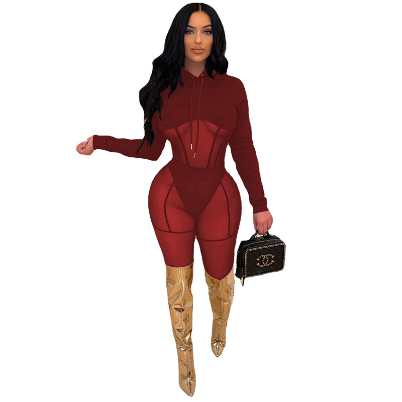 New Sexy Women Tracksuits Mesh Two Piece Set Long Sleeve Pullover Top Pants Matching Sets Fashion See Through Outfits Fall Sheer Clothes Party night c