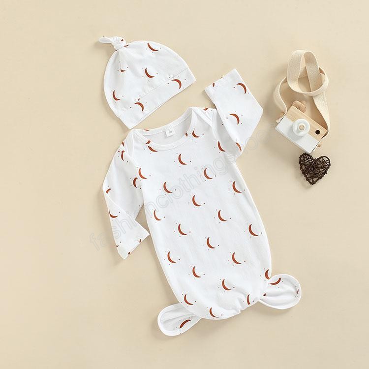 Newborn Baby Sleeping Bag With Hat 2 pcs sun moon Print Swaddle Wrap knot Toddler Cartoon Sleep Sacks Shark Photography Prop