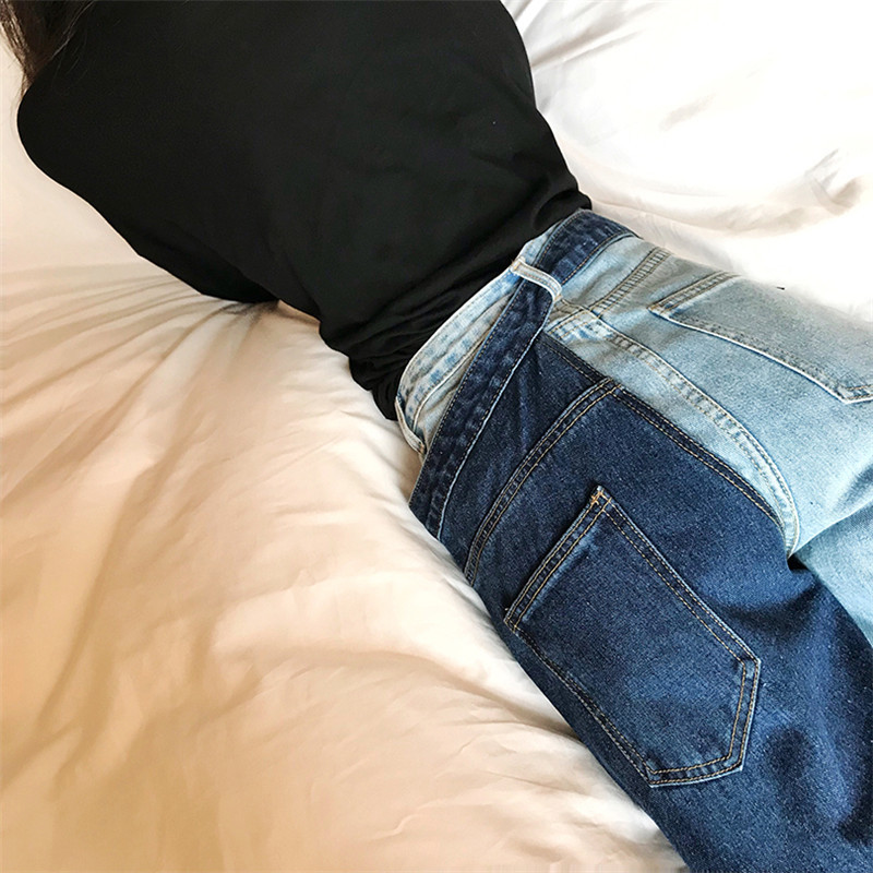 Korobov New Fashion Auttum Korean Female Pants Panelled Spliced Wide Leg Pants High Waist AnkleLength Loose Jeans 75872 201109