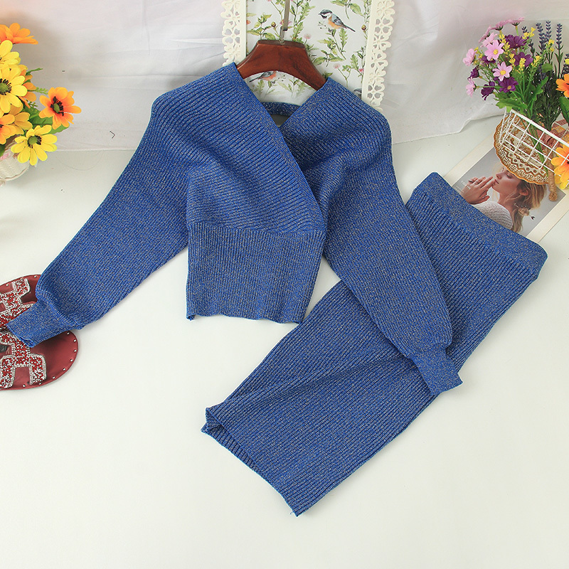 Ly Varey Lin Women Sexy Vneck Knitted Skirt Suits Autumn Winter Batwing Sleeve 2 Pieces Elegant Office Lady Knitting Suit Set 201102