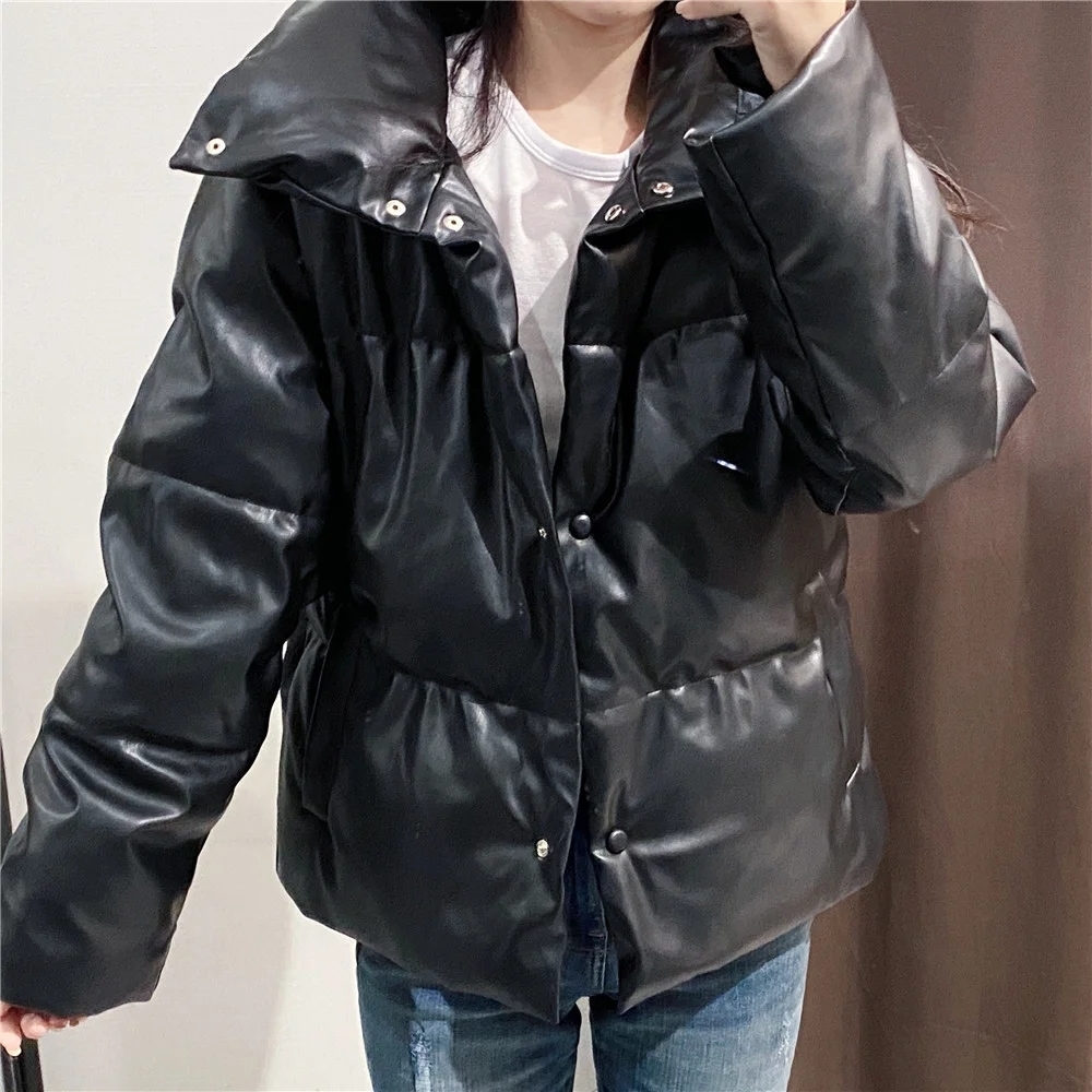 autumn winter jacket women coats padded PU leather parka ladies oversize warm coat women down jacket plus size 201027