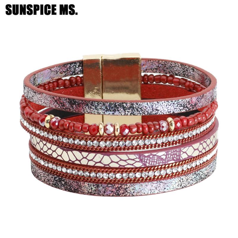 Charm Bracelets Exquisite Leather Multilevel Magnet Buckle Bracelet Women Spring Rhinestone Natural Stone Bangle Female Jewelry
Charm Bracelets Exquisite Leather Multilevel Magnet Buckle Bracelet Women Spring Rhinestone Natural Stone Bangle Female Jewelry