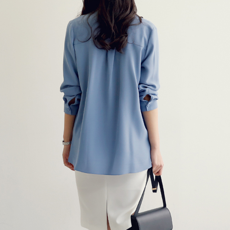 Casual White Blue Chiffon OL Blouse Shirt Top Blusas Mujer De Moda Long Sleeve Blouse Women Blusa Feminina Female Tops A137 201028