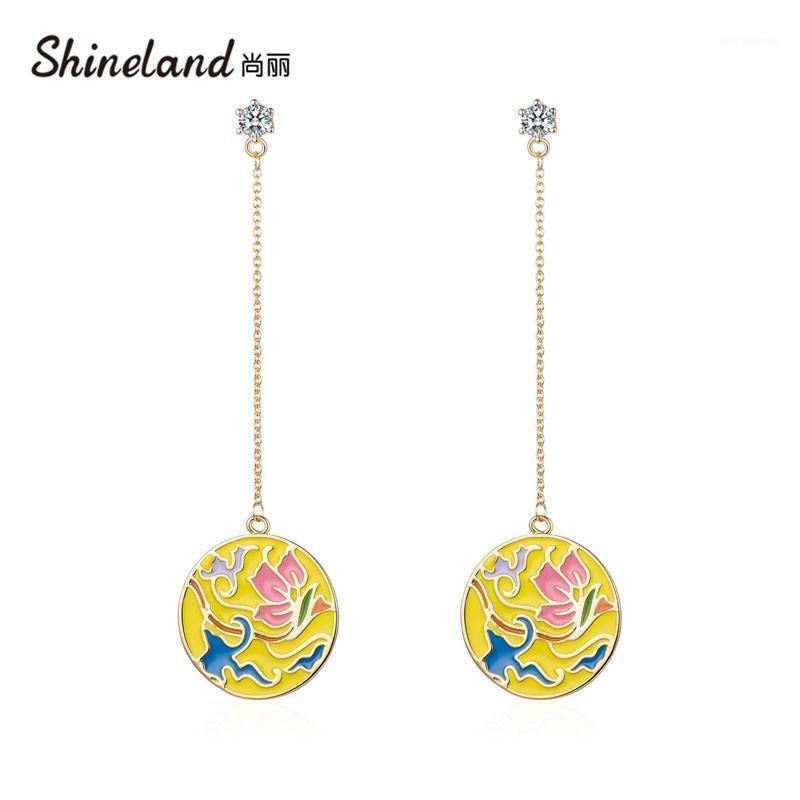 Shineland Chinese Flower Geometric Round Metal Enamel Long Chain Drop Earrings for Women Ethnic Vintage Jewelry Gift1 
Shineland Chinese Flower Geometric Round Metal Enamel Long Chain Drop Earrings for Women Ethnic Vintage Jewelry Gift1